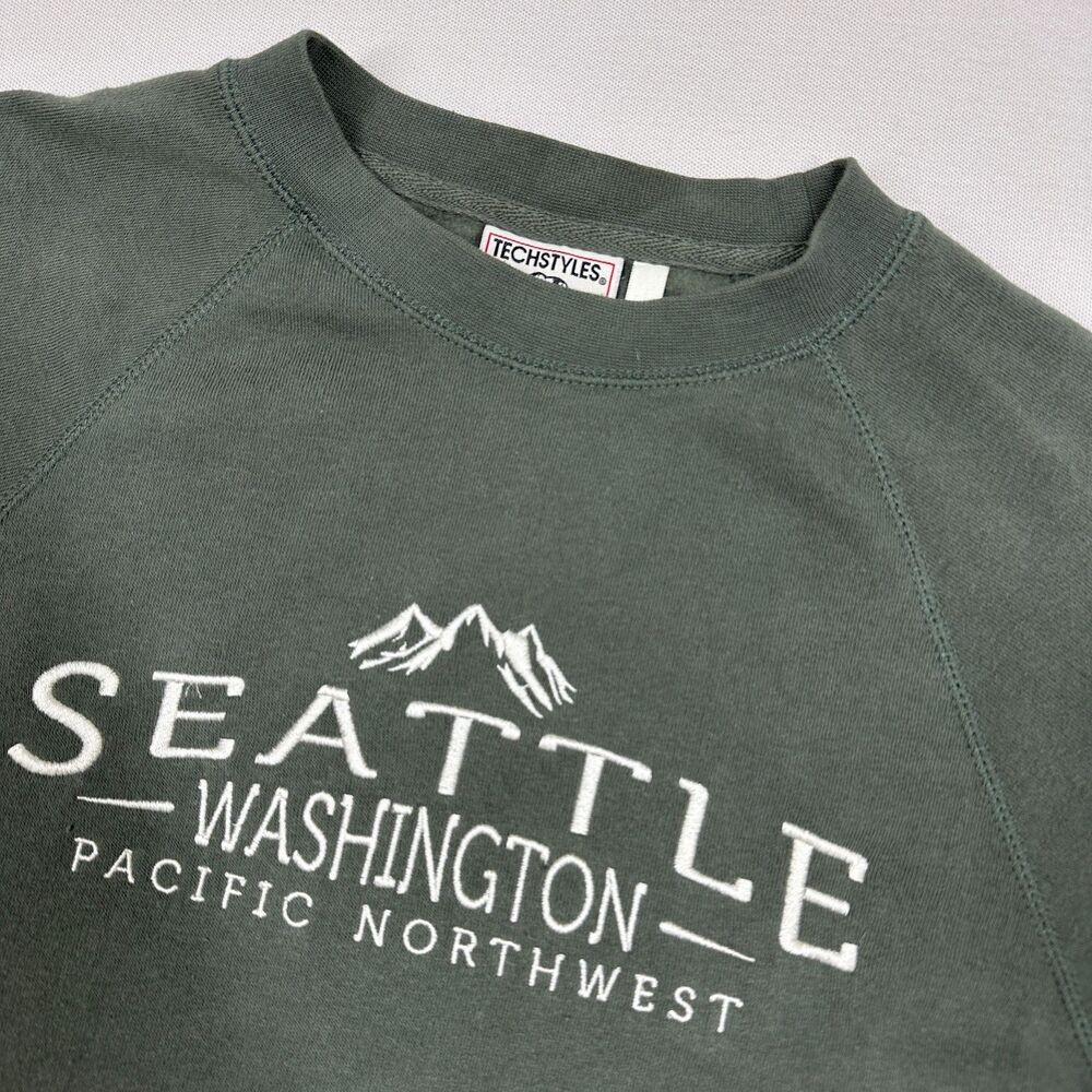 Tech Styles Seattle Pacific Northwest Y2K Style Crewneck Green Sweater - Size S